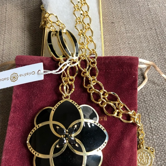 Cristina Sabatini Peonia Flower Black CZ Necklacr - Picture 6 of 8